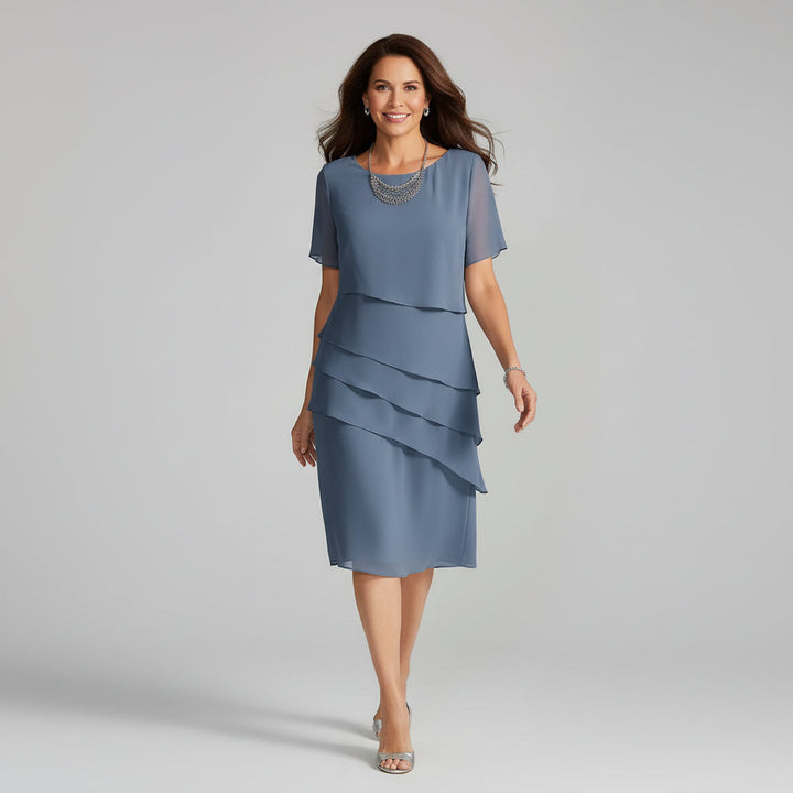 Dames Gelaagde Chiffon Midi Jurk