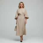 Dames Midi Jurk met Riem en Wijde Mouwen
