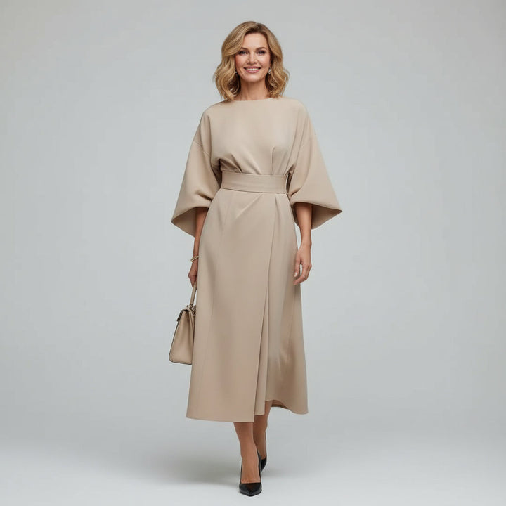 Dames Midi Jurk met Riem en Wijde Mouwen