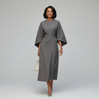 Dames Midi Jurk met Riem en Wijde Mouwen
