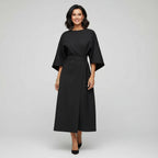 Dames Midi Jurk met Riem en Wijde Mouwen