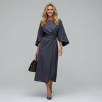 Dames Midi Jurk met Riem en Wijde Mouwen
