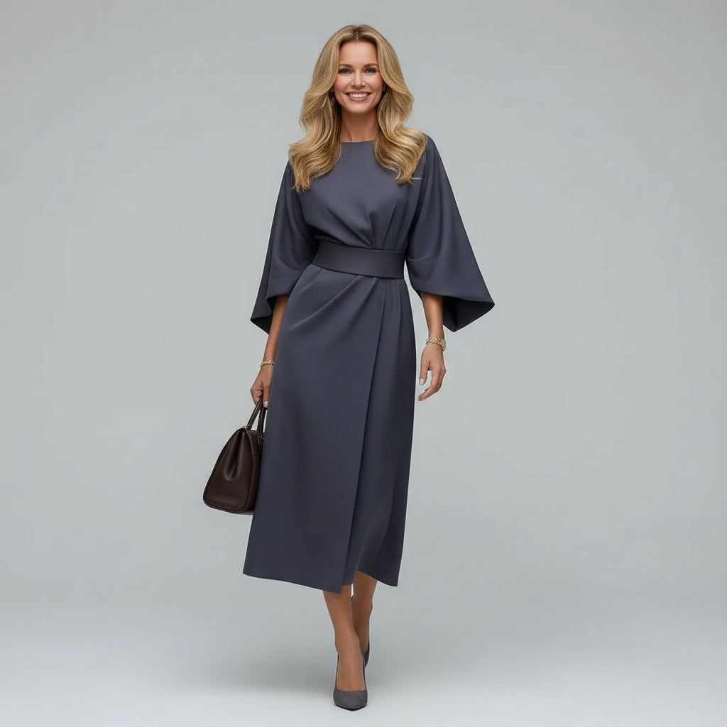Dames Midi Jurk met Riem en Wijde Mouwen