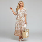 Dames Gelaagde Bloemenprint Midi Jurk