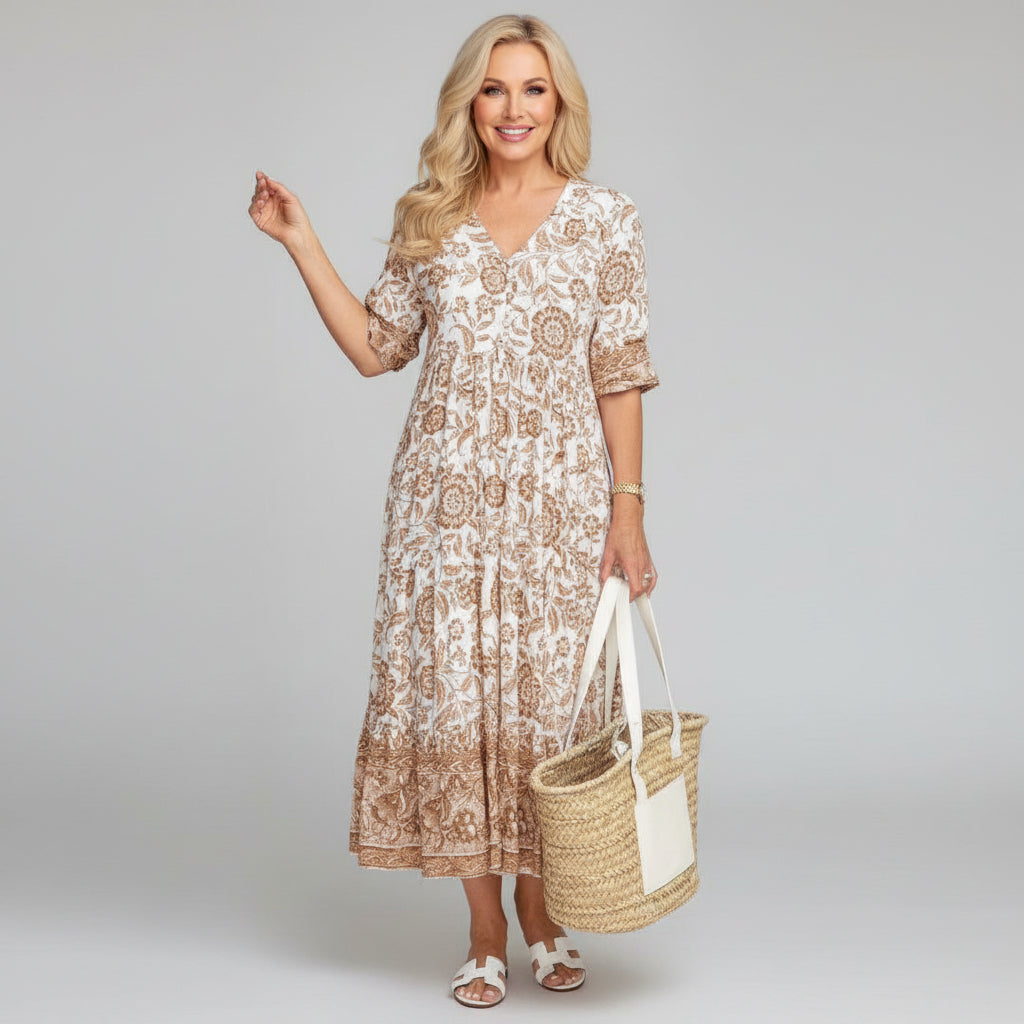 Dames Gelaagde Bloemenprint Midi Jurk
