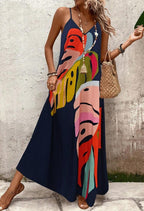 Dames Abstracte Maxi Jurk Mouwloos V Hals