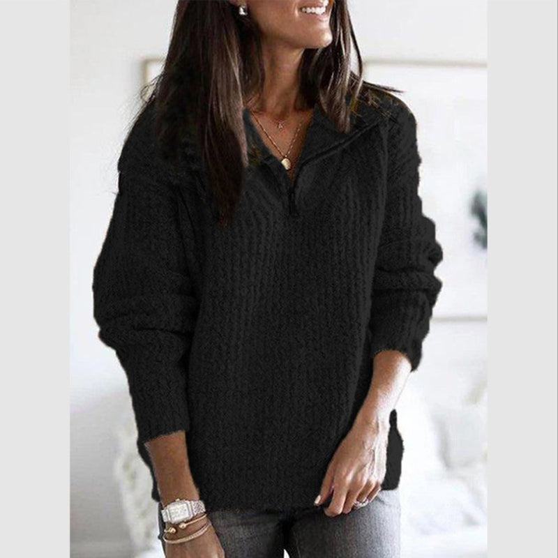 Valina Jumper | Dames Herfst Half Zip Jumper met Textuurbreisel en Opstaande Kraag