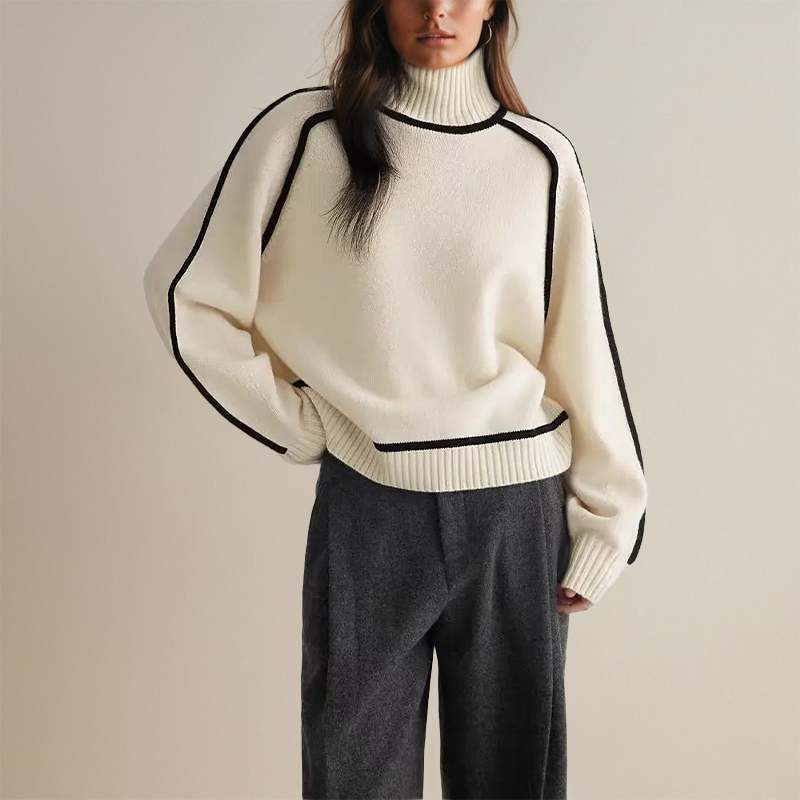 Valery Jumper | Dames Herfst Oversized Coltrui Jumper met Contrasterende Mouwafwerking