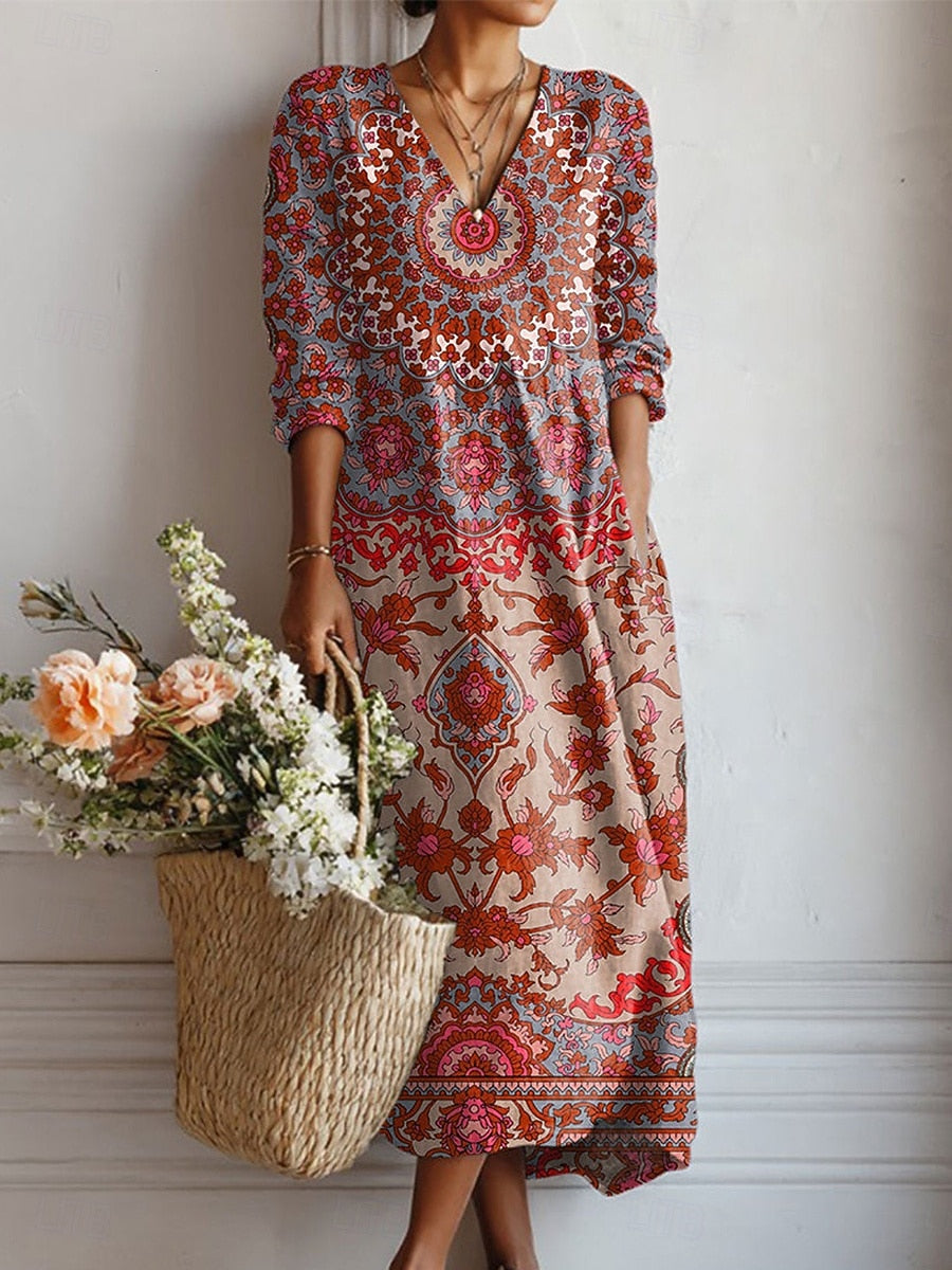 Dames Comfort Midi Jurk Rustieke Tuinstijl