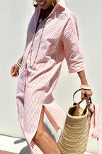 Dames Gestreepte Shirt Maxi Jurk