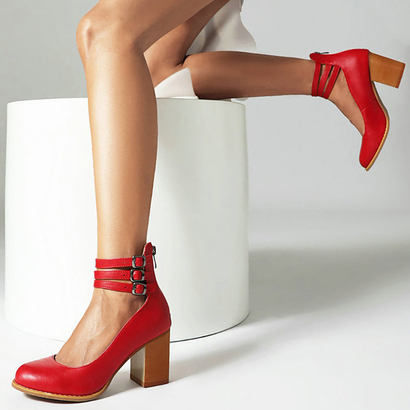 Dames Sandalen met Enkelband en Dikke Hak