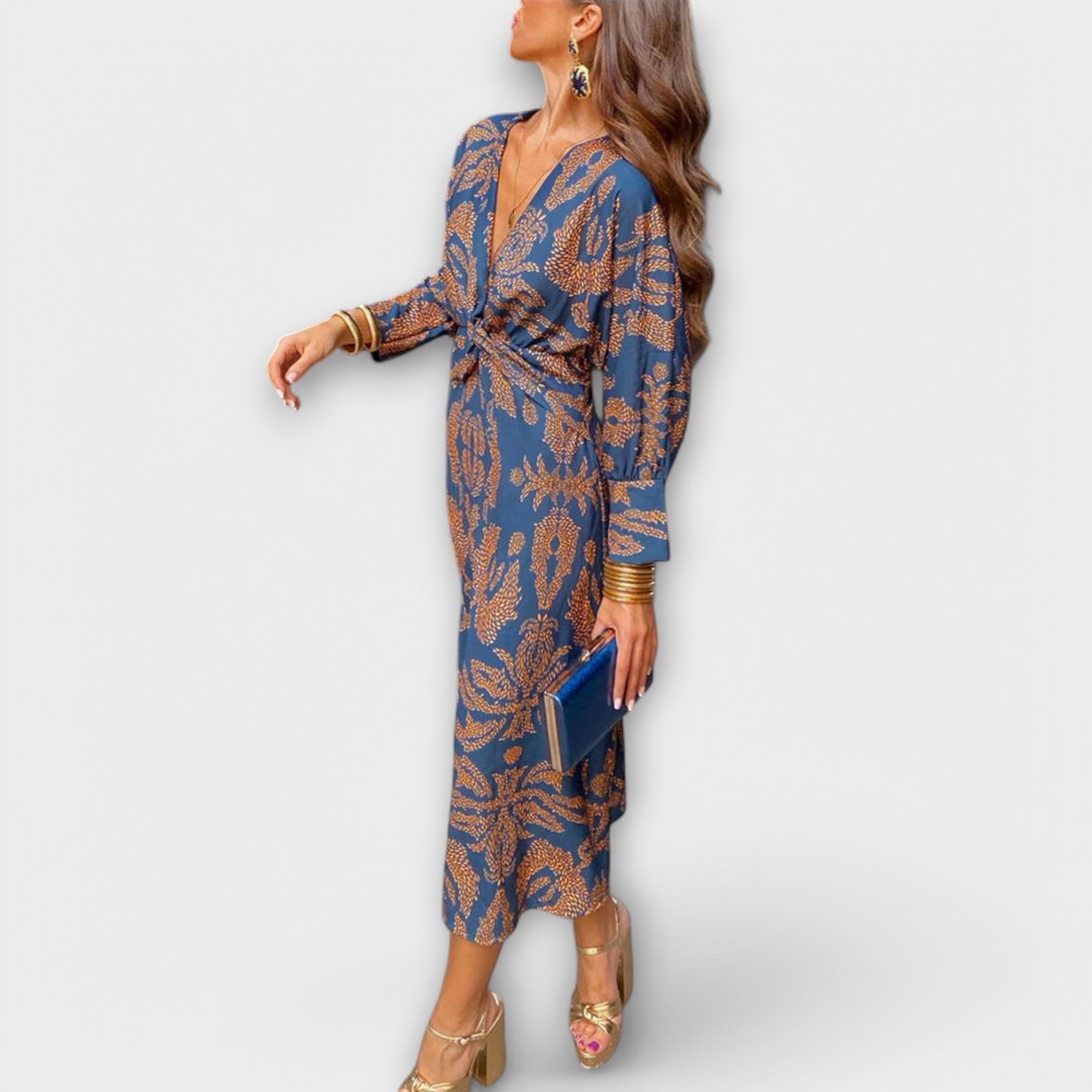 Dames Elegante Midi Jurk met Lange Mouwen