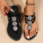 Dames Platte Sandalen met Strass T Bandje