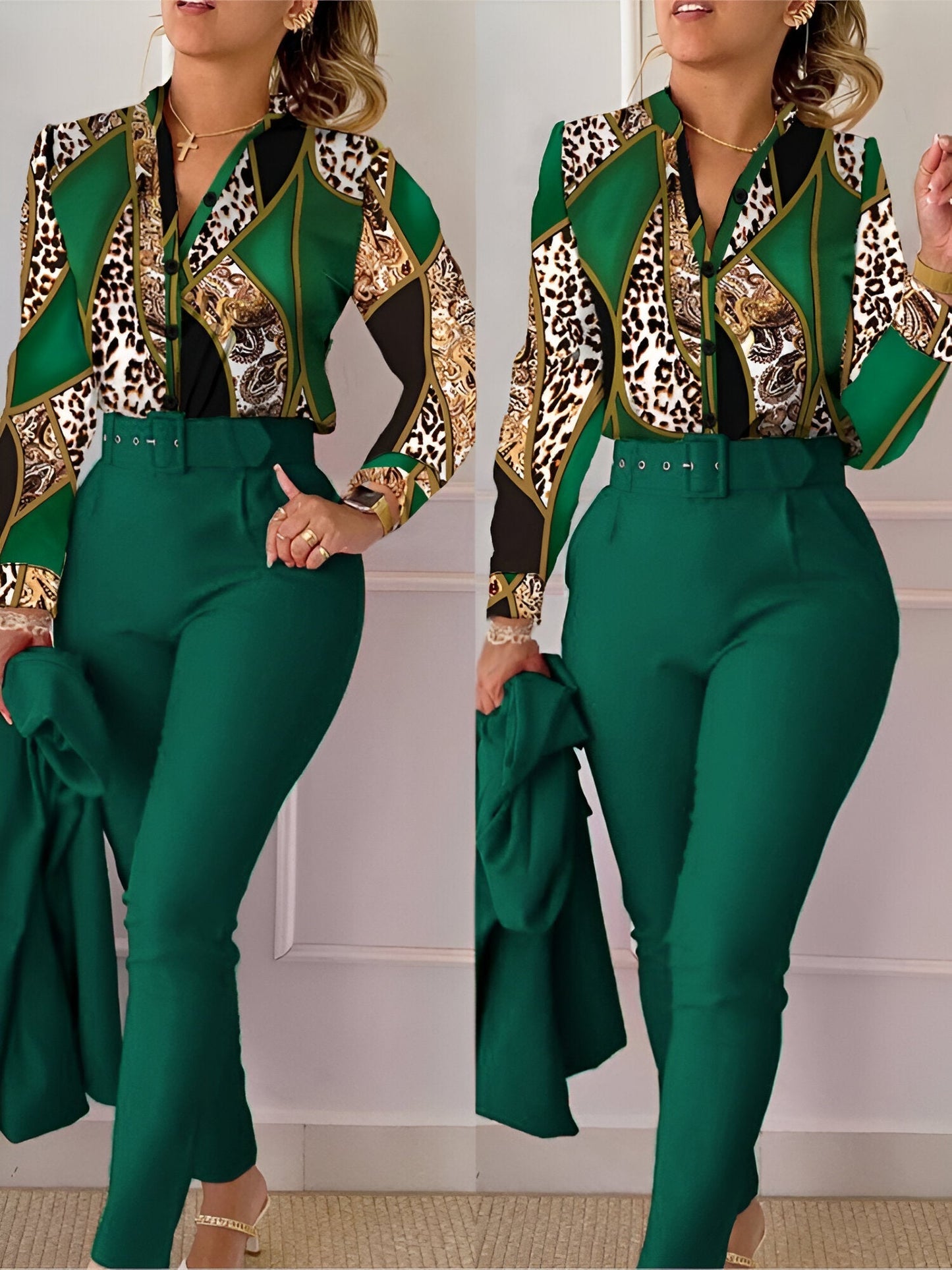 Lyneth Set | Lange Mouw V-Hals Top en Broek Set
