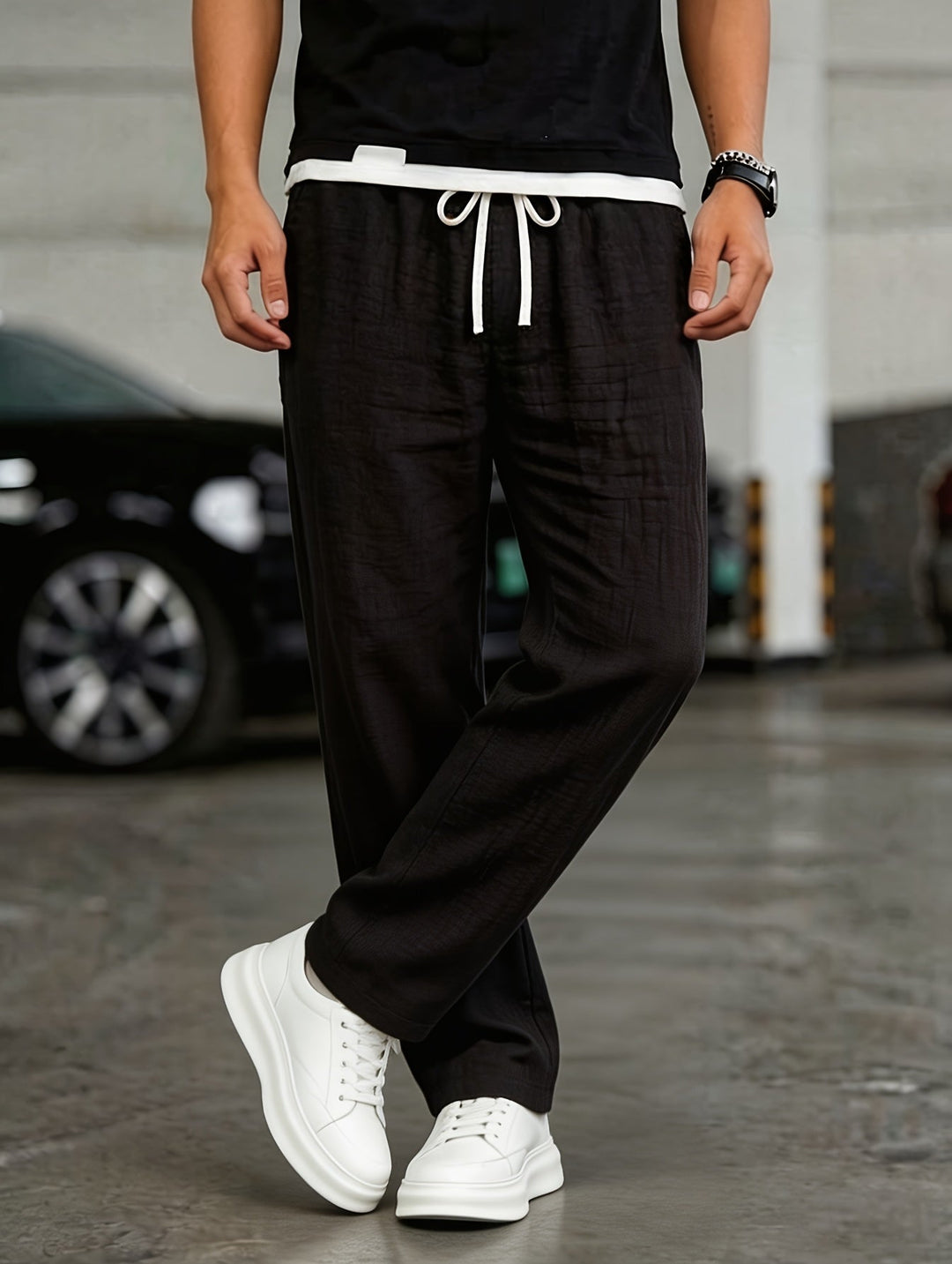 Heren Casual Broek met Trekkoord en Linnen Look Montarello