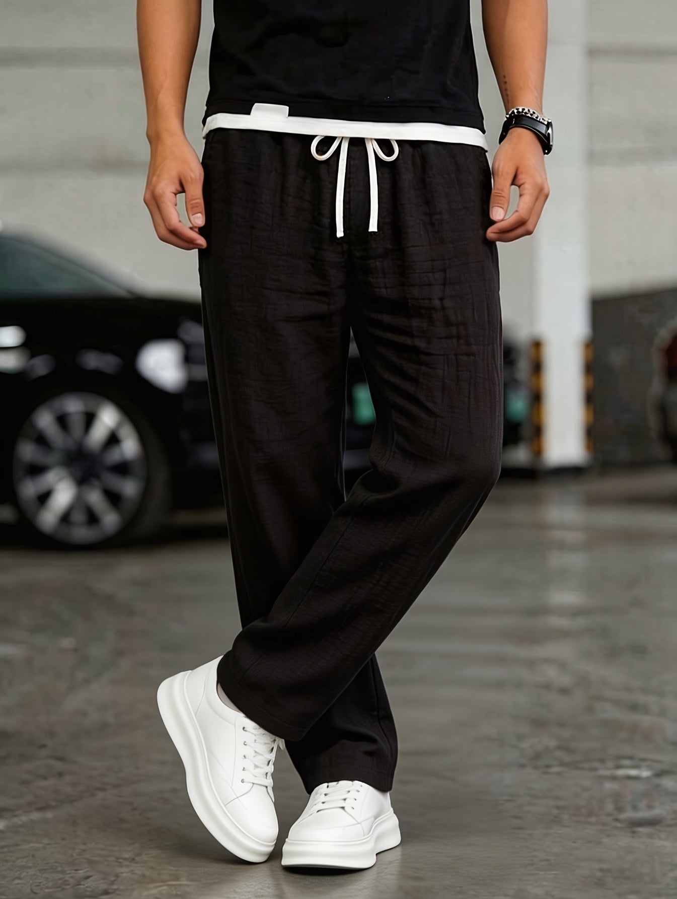 Heren Casual Broek met Trekkoord en Linnen Look Montarello
