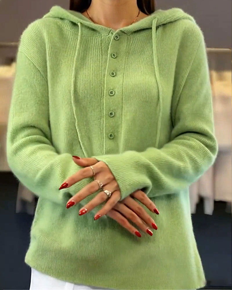 Yolie Jumper | Herfst Gebreide Hoodie Jumper met Knopen