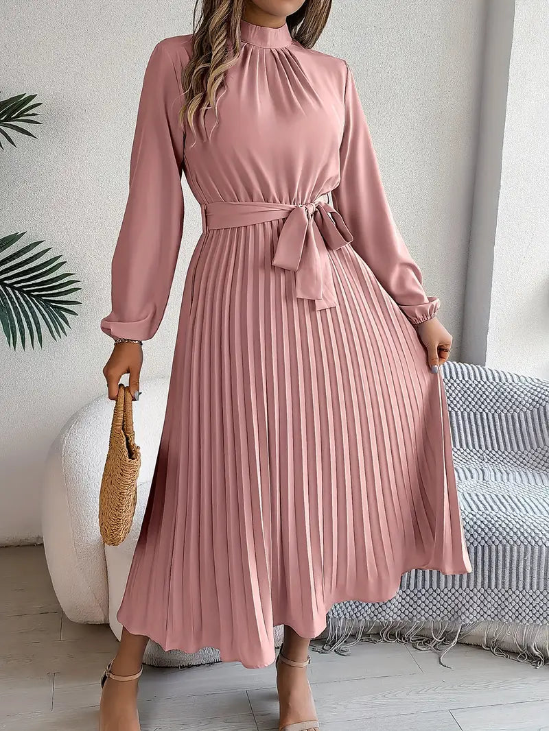 Veronica Jurk | Dames Herfst Midi Jurk met Plissé en Ceintuur