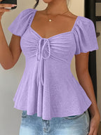 Dames Zomer Blouse Met Trekkoord En V Hals