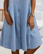 Dames Lichte Denim Look Midi Jurk