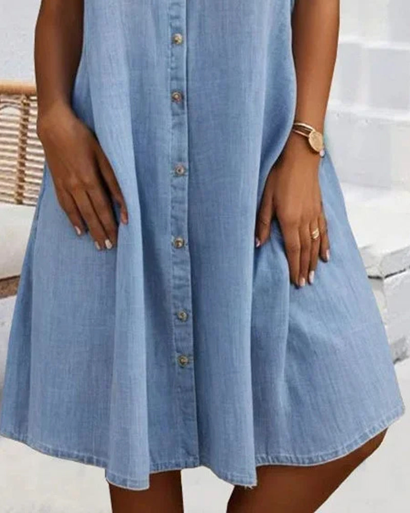 Dames Lichte Denim Look Midi Jurk