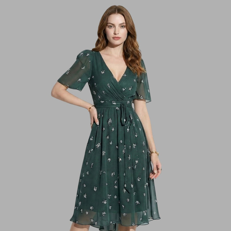 Dames Elegante Bloemenprint Midi Jurk