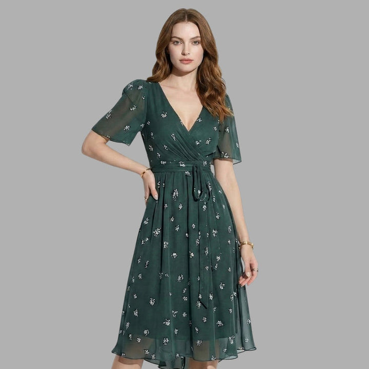 Dames Elegante Bloemenprint Midi Jurk