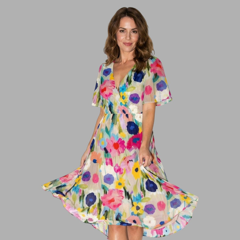 Dames Elegante Bloemenprint Midi Jurk