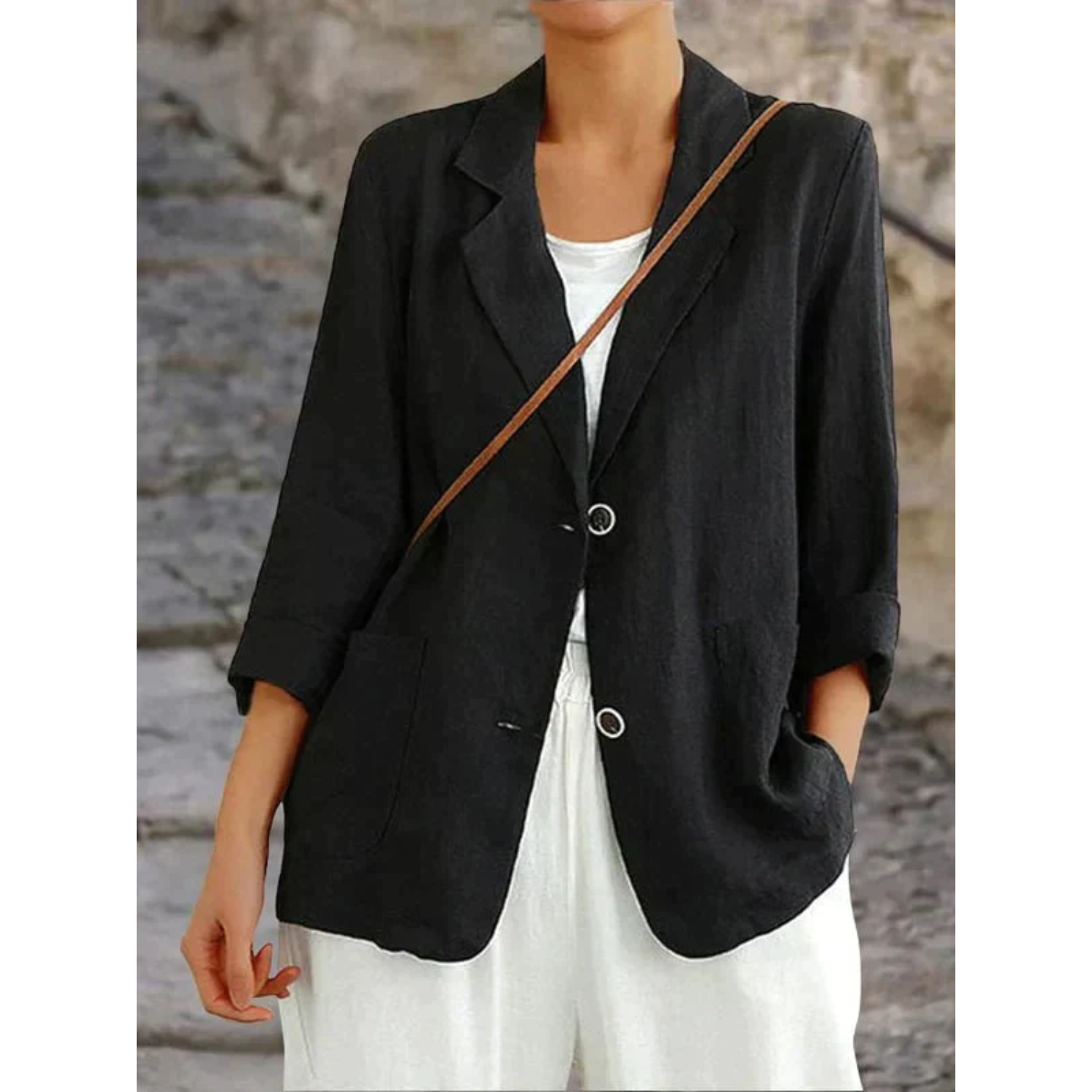 Dames Getailleerde Zomerblazer met Linnen Look Montarello