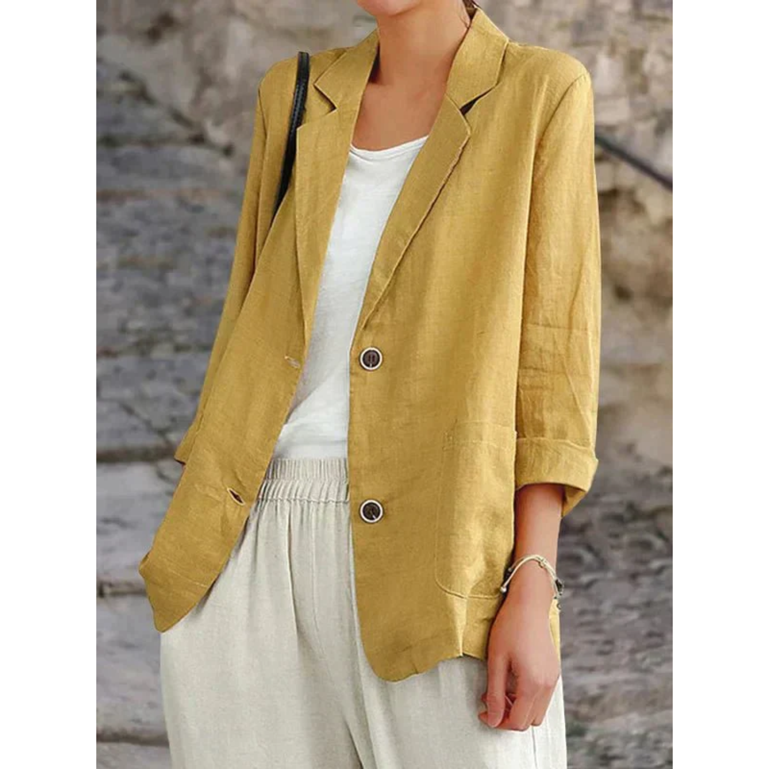 Dames Getailleerde Zomerblazer met Linnen Look Montarello