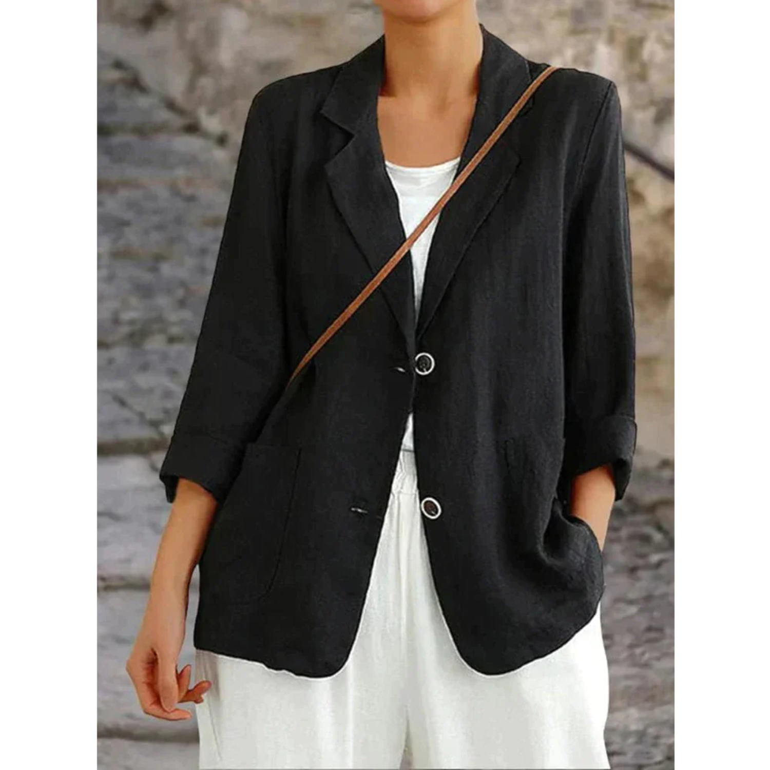 Dames Getailleerde Zomerblazer met Linnen Look Montarello