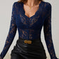 Petunia Top | Lange Mouw Top met V-Hals en Kant