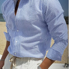Heren Seersucker Gestreepte Zomershirt Montarello