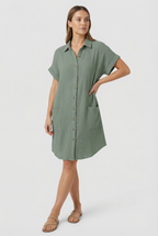 Dames Katoenmix Shirt Mini Jurk Korte Mouwen