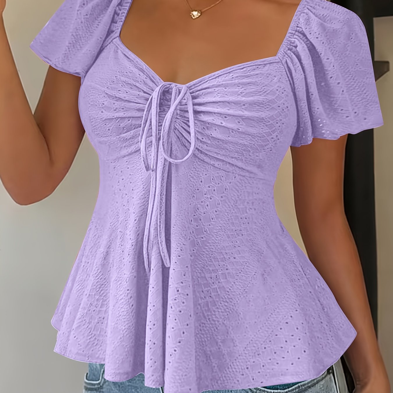 Dames Zomer Blouse Met Trekkoord En V Hals