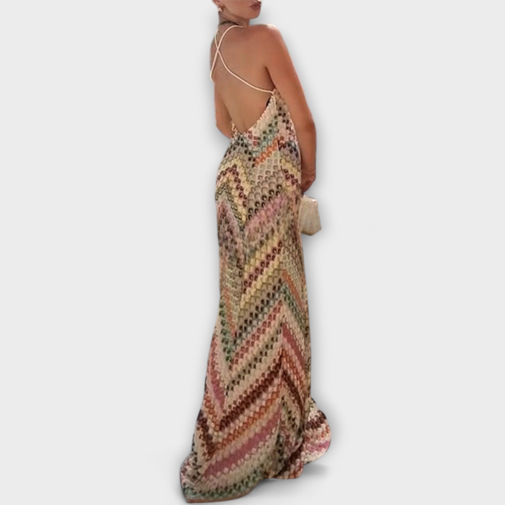 Women's Maxi Dress with Colorful Herringbone Pattern