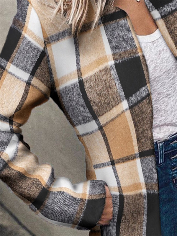 Aleah Jas | Winter Lange Jas met Ruitpatroon zonder Knopen