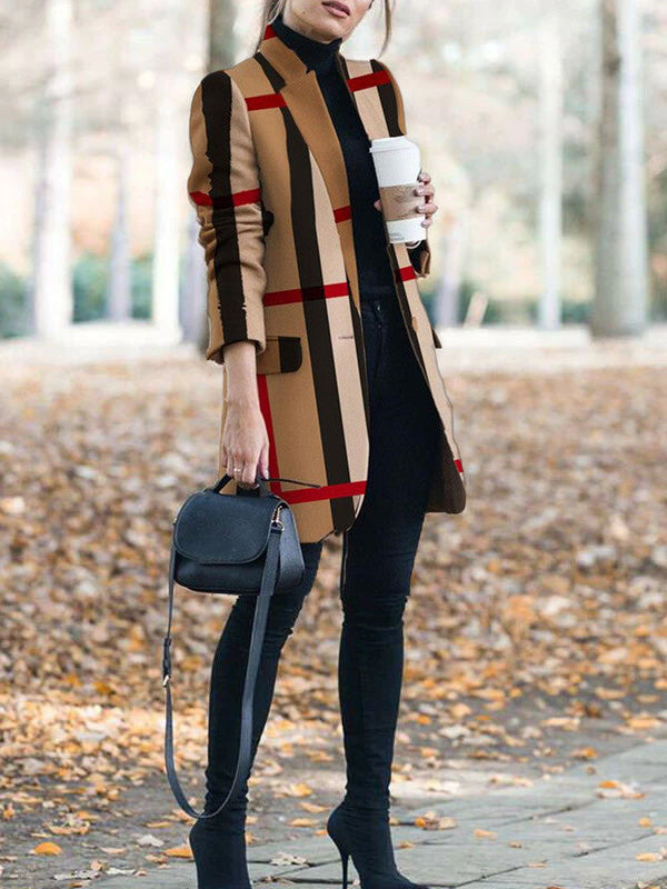 Aleisha Jas | Herfst Lange Jas met Ruitpatroon