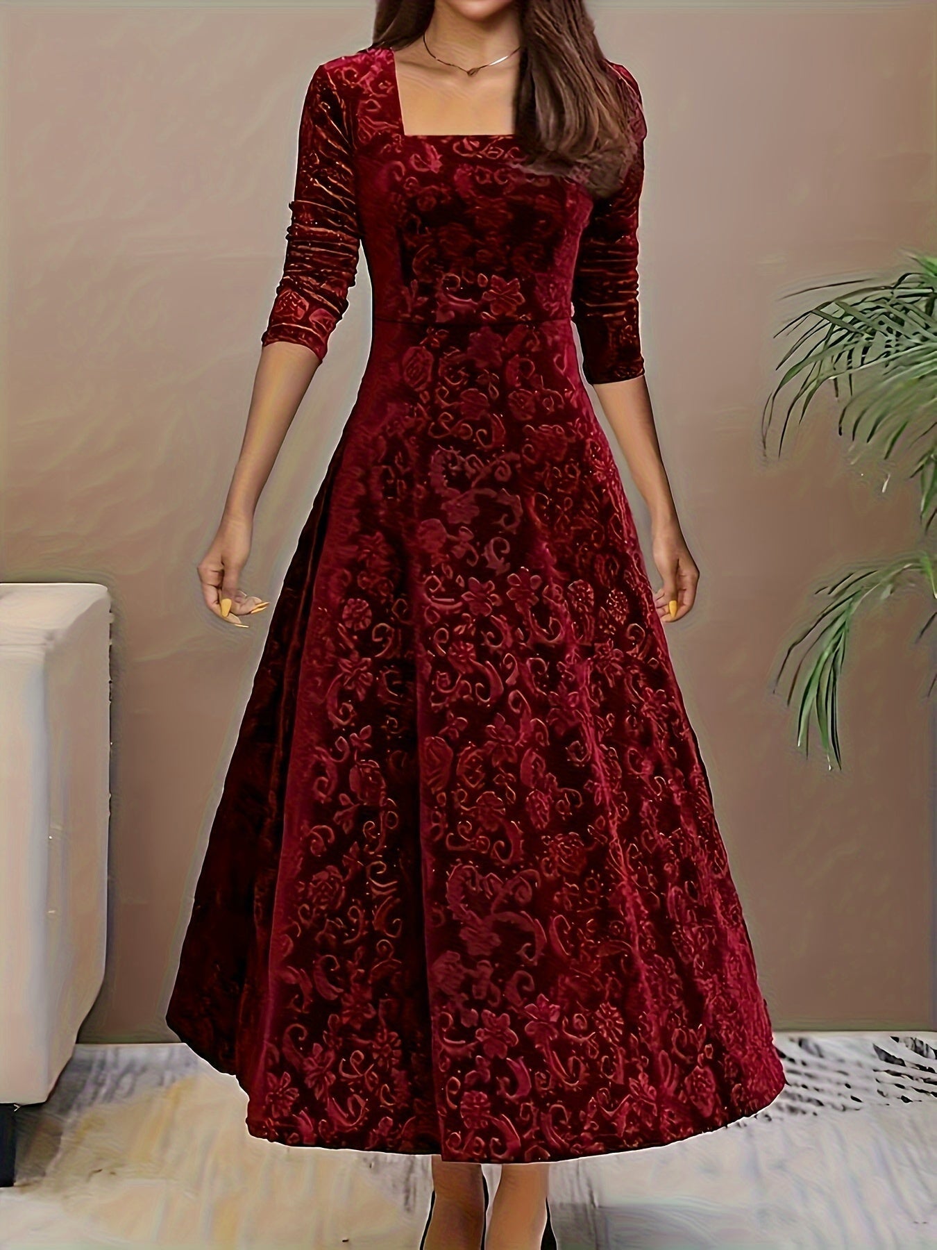 Dames Fluwelen Maxi Jurk Elegant
