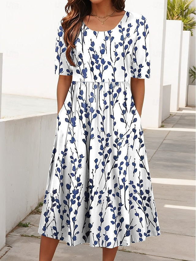 Women's Flowy Floral Print Midi Dress