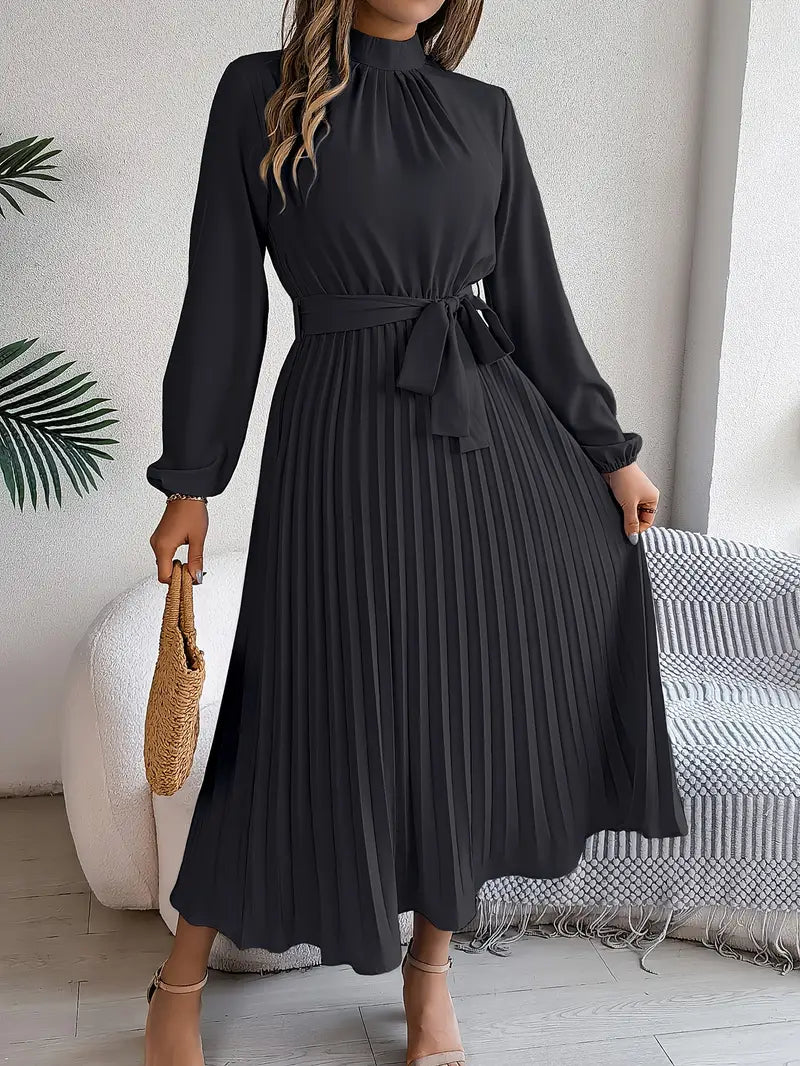 Veronica Jurk | Dames Herfst Midi Jurk met Plissé en Ceintuur