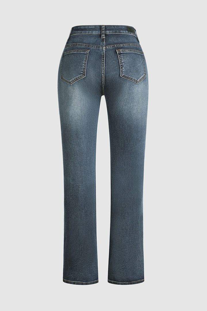 Belka Jeans | Midden taille Flamingo Geborduurde Jeans
