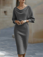 Dames Gedrapeerde Midi Jurk Elegant