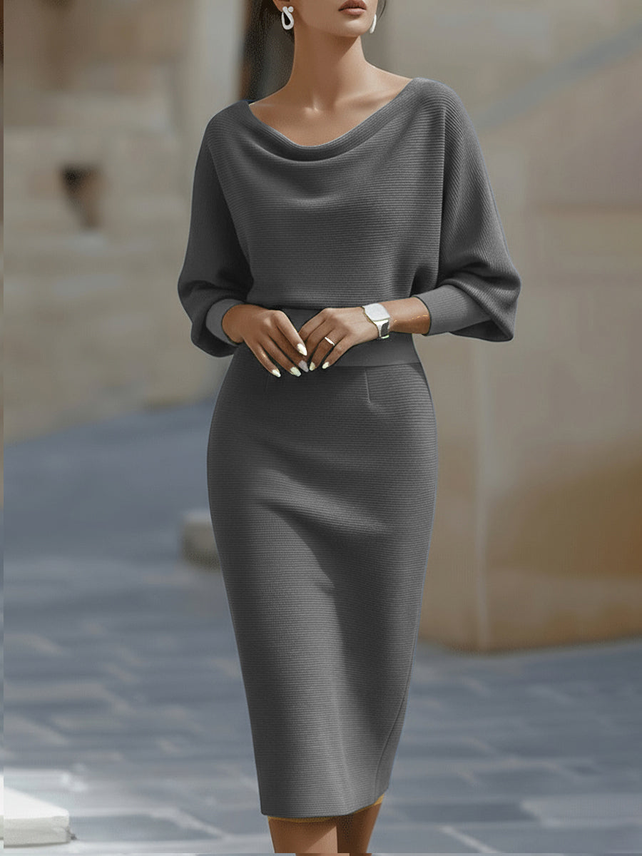 Dames Gedrapeerde Midi Jurk Elegant