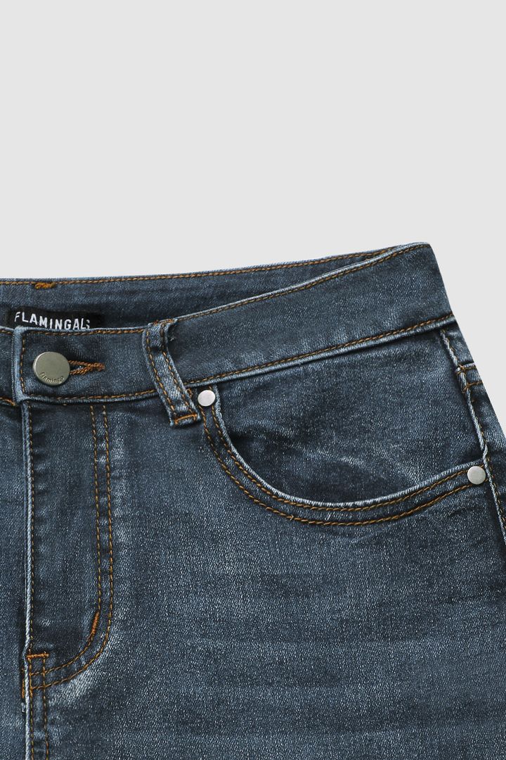 Belka Jeans | Midden taille Flamingo Geborduurde Jeans