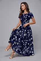 Dames Bloemenprint Midi Jurk Korte Mouwen