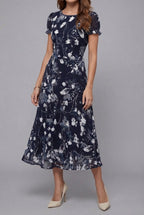Dames Bloemenprint Midi Jurk Korte Mouwen