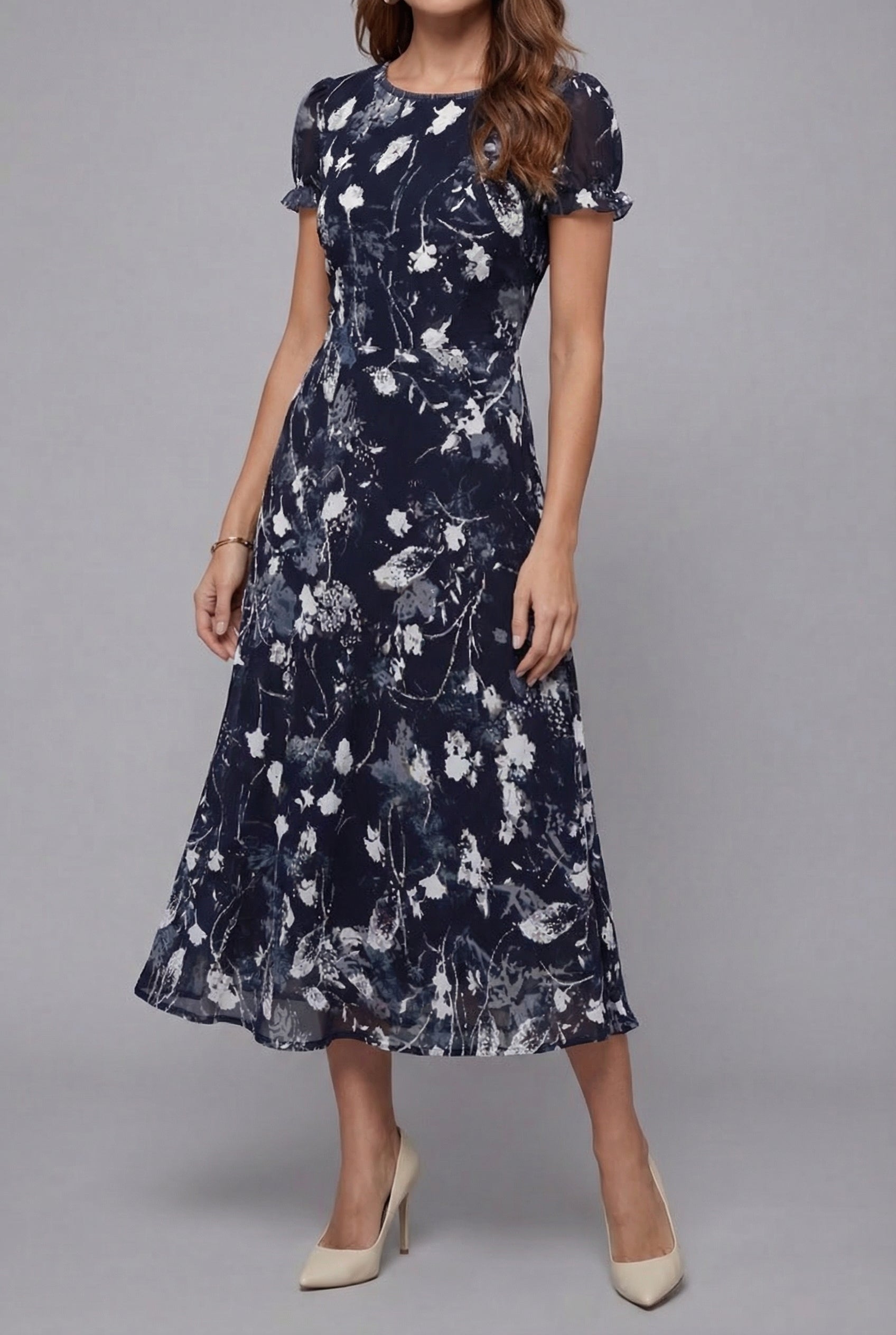 Dames Bloemenprint Midi Jurk Korte Mouwen
