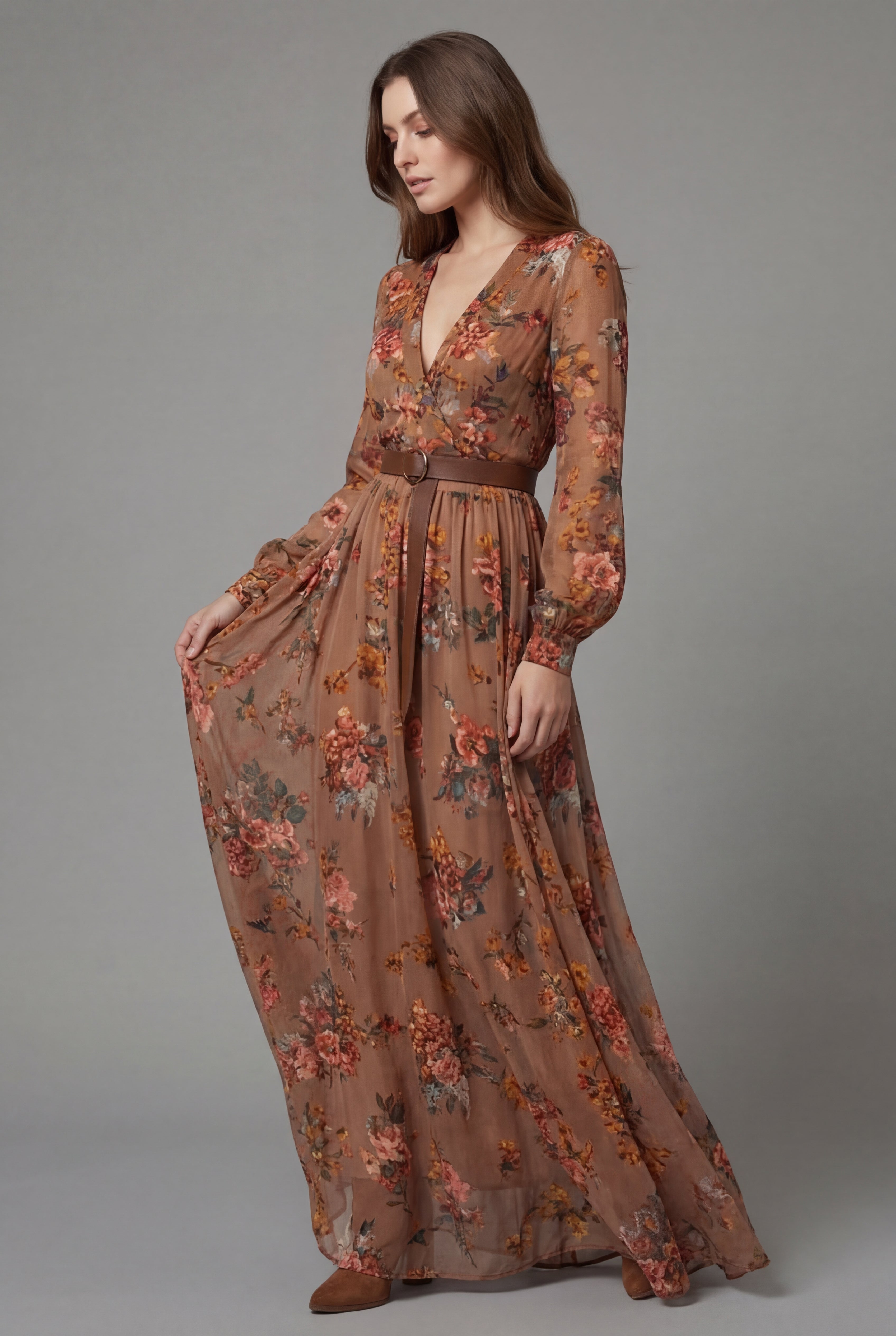 Dames Vintage Bohemian Bloemenprint Maxi Jurk