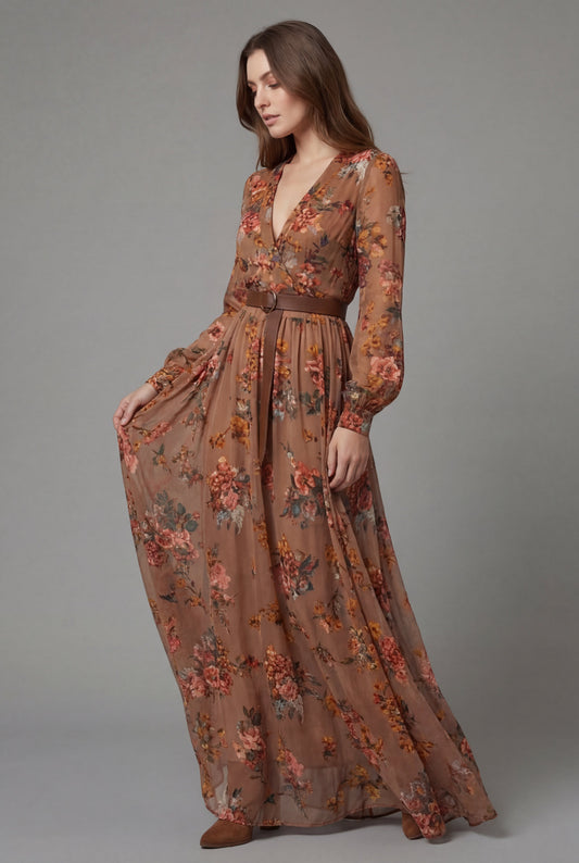 Dames Vintage Bohemian Bloemenprint Maxi Jurk